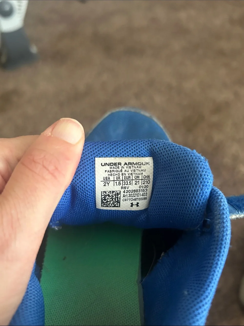 Under Armour Kids Blue and Green Athletic Sneakers
